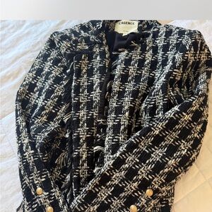 L'AGENCE Black and White Textured Tweed Jacket